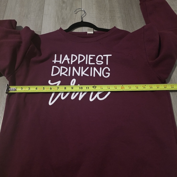 Women's Crew Neck Sweater - Happiest Drinking Wine - Burgundy - Picture 6 of 7